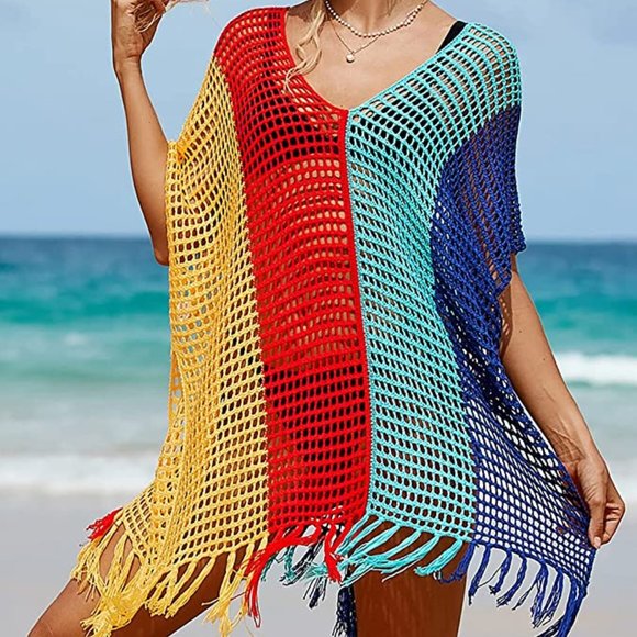Crochet Knitted Beach Cover Up Open Front Kimono Cardigan Sexy Lace Dress
